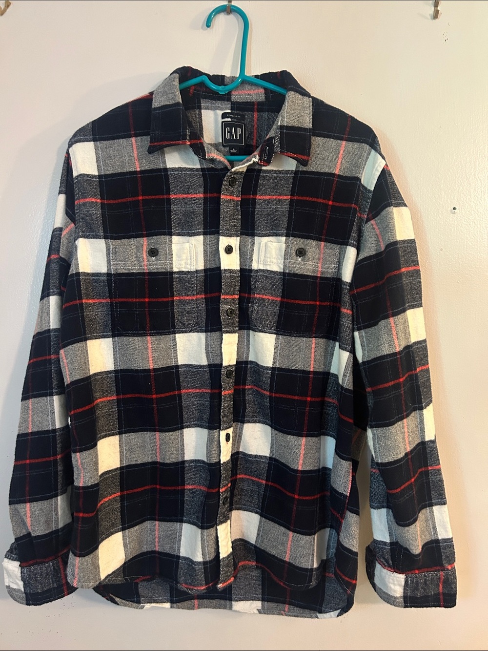 GAP Black, White & Red Plaid Button-Down Shirt